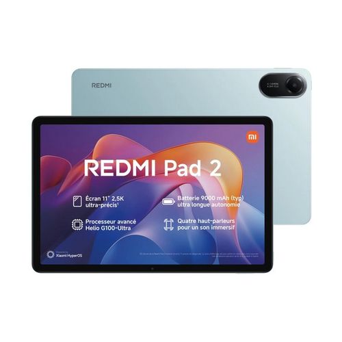 XIAOMI Redmi Pad 2 4G 11&Prime; (128GB / 4GB ) 9000 mAH – Helio 100 Ultra  – Mint Green
 Fiche Technique et Prix au Maroc