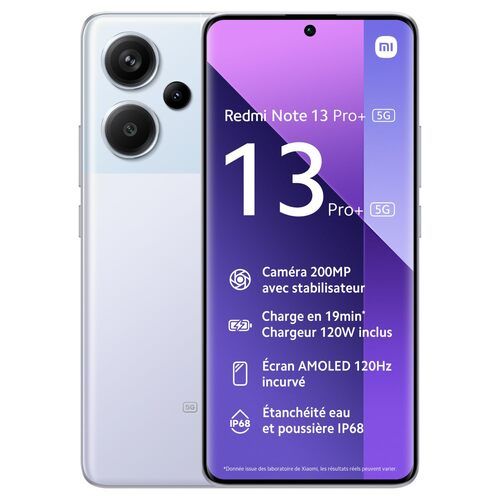 XIAOMI Redmi Note 13 Pro+ 5G 12Go 512Go Moonlight White
 Fiche Technique et Prix au Maroc