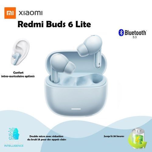 XIAOMI Redmi Buds 6 Lite – Blue – Double micro avec réduction du bruit par IA – Jusqu&rsquo;à 38 heures
 Fiche Technique et Prix au Maroc