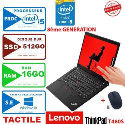Lenovo PC PORTABLE  Thinkpad T480S Core i5-8ème Génération-RAM 16GB -512 SSD-AZERTY- TACTILE-GARANTIE 6 MOIS-Remis a Neuf/
 Fiche Technique et Prix au Maroc