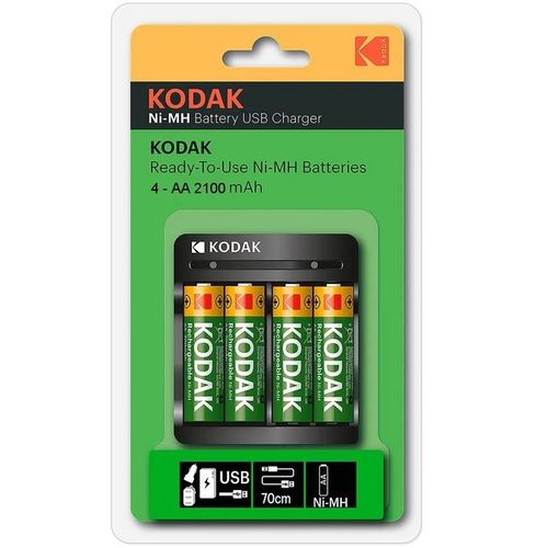 Kodak Chargeur Usb + 4 Batteries AA 2100 mAh // Pile 4xAAA ou 4x AA Rechargeable Ni-mh
 Fiche Technique et Prix au Maroc
