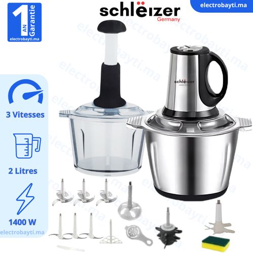 schlëizer Hachoir électrique professionnel - Fonction Manuel - 1400Watts - 2bols Inox et verre
 Fiche Technique et Prix au Maroc