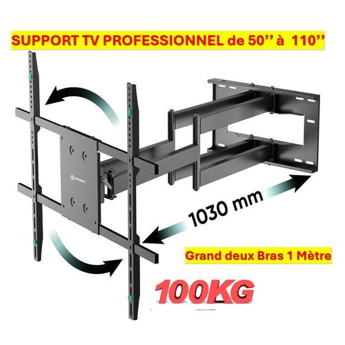 Support Tv Mural Pivotant Rotatif grand bras de 100 cm de 50'' jusqu'à 110'' qualité supérieure
 Fiche Technique et Prix au Maroc
