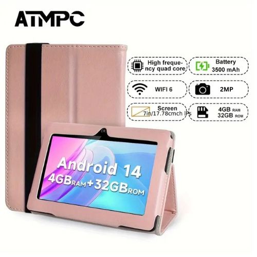 ATMPC Tablette 7 pouces 4 Go de RAM, 32 Go de ROM Android 14 pochette gratuite
 Fiche Technique et Prix au Maroc