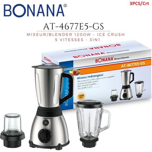 bonana Blender mixeur smoothie -  5 Vitesses -  3 en 1 - 1200W
 Fiche Technique et Prix au Maroc
