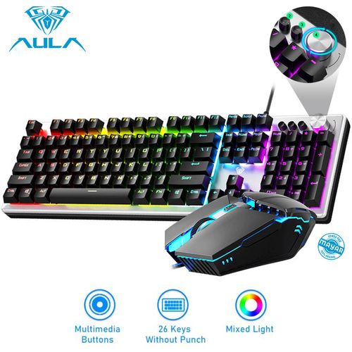 Aula Pack clavier + souris gaming mécanique avec 104 touches RGB anti-ghosting + KNOB
 Fiche Technique et Prix au Maroc