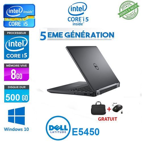 DELL PC Portable Latitude E5450-i5-8G-500G-SOURIS-CARTABLE GRATUIT-REMISE A NEUF
 Fiche Technique et Prix au Maroc