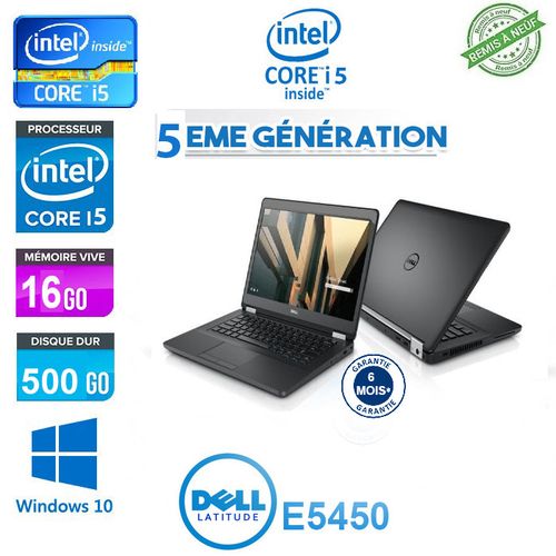 DELL PC Portable Latitude E5450 - 14" - Intel Core i5 - 16GB RAM + 500GB HDD - Windows - Gratuit - Remis à neuf
 Fiche Technique et Prix au Maroc