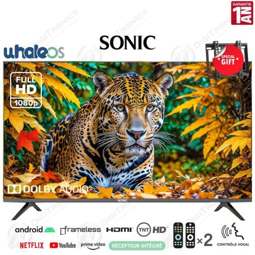 Sonic 43 Full HD Smart WhaleOS Dolby Audio, Récepteur Intégré, TNT HD + Support gratuit
 Fiche Technique et Prix au Maroc