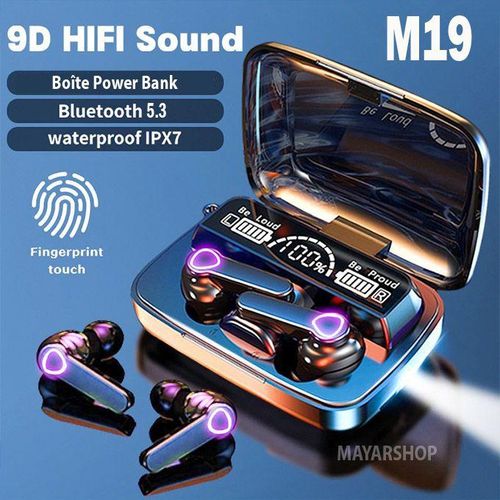 Écouteurs Bluetooth 5.3 sans Fil avec Microphone EarBuds et Powerbank + Indicateur de batterie LED et lampe
 Fiche Technique et Prix au Maroc