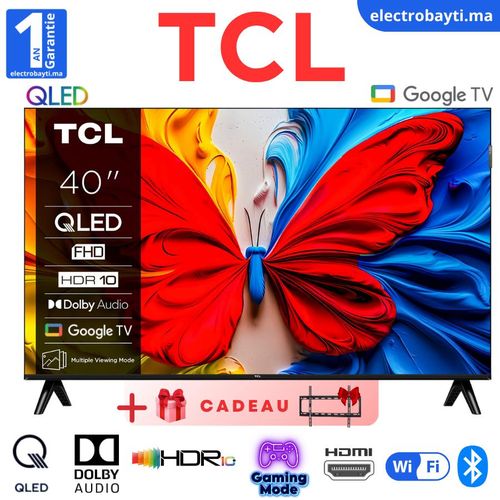 TCL 40" - Smart TV QLED Full HD Google Tv et Dolby Audio, Design Bezel-less, 40S5K
 Fiche Technique et Prix au Maroc