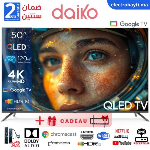 Daiko 50 Smart Tv QLED Google TV, 4K UHD, HDR+, Dolby Audio, 120Hz, QLED50GU25DK
 Fiche Technique et Prix au Maroc