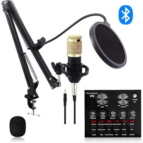 Kit Microphone BM-800 avec Carte Son V8 BT : Ensemble Professionnel pour Enregistrement Studio et Streaming
 Fiche Technique et Prix au Maroc