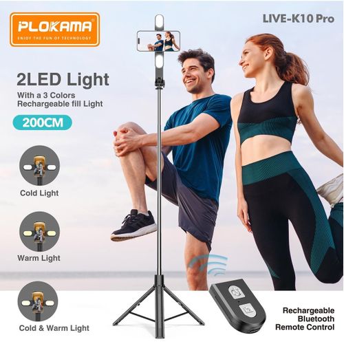 PLOKAMA K10 Pro Trépied Long avec LED, Perche à Selfie Bluetooth et Trépied Robuste - 200 cm
 Fiche Technique et Prix au Maroc