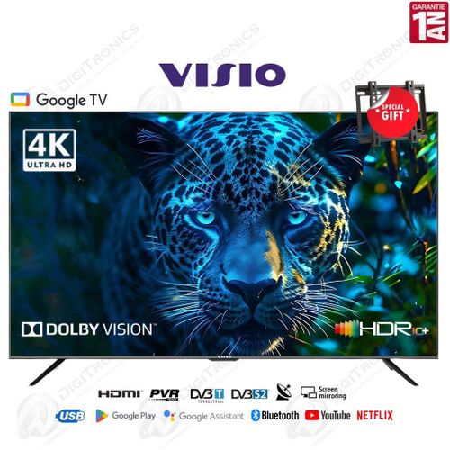 Visio 50 Smart TV UHD 4K Google Assistant Bluetooth HDR 10 HLG Dolby Vision + Support Mural
 Fiche Technique et Prix au Maroc
