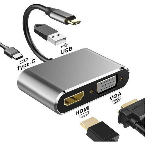 Adaptateur Hight Qaulity Type C  4 in 1  HDMI+VGA+USB 3.0+DP
 Fiche Technique et Prix au Maroc