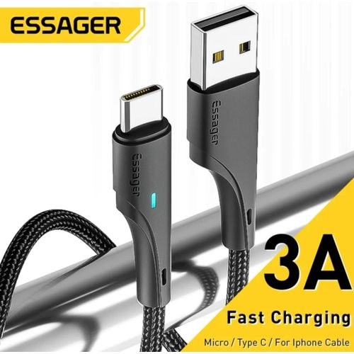 ESSAGER  câble USB /type-c 3A à charge rapide pour téléphones portables Xiaomi Realme Redmi Oneplus Huawei Iphone
 Fiche Technique et Prix au Maroc
