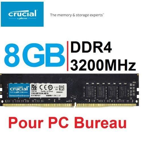 Crucial Original Ram 8GB DDR4 3200 MHz - Pour PC Bureau
 Fiche Technique et Prix au Maroc