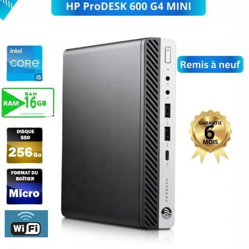 Hp ProDesk 600 G4 Mini Core i5-8500T I 16Go DDR4 I 256Go SSD I Wifi I Win 10 Pro Remis à Neuf
 Fiche Technique et Prix au Maroc