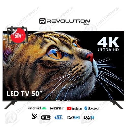 REVOLUTION 50 4K UHD Smart Android Tv, Récepteur Intégré + TNT + HDMI + USB, + Support gratuit
 Fiche Technique et Prix au Maroc