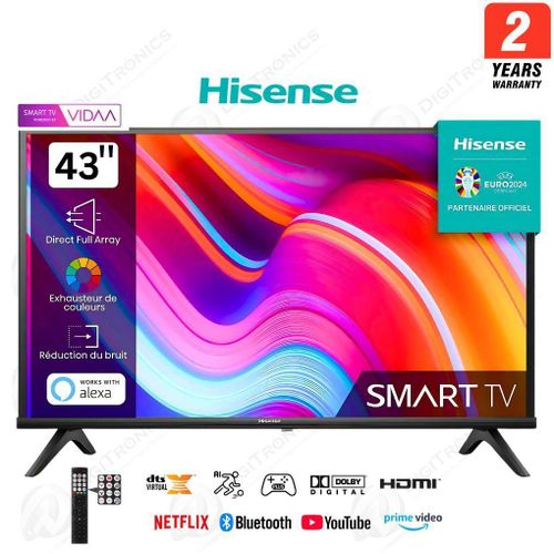Hisense 43 Smart Tv Full HD Système Vidaa Série A4K, Durant 2 Ans Garantie,  43A4K
 Fiche Technique et Prix au Maroc