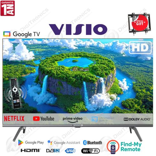 Visio 32 HD Smart Google TV Dolby Audio, Bluetooth & WiFi, Trouver ma télécommande + Support Gratuit
 Fiche Technique et Prix au Maroc
