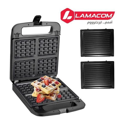 Lamacom Appareil à Panini et gaufrier 2 en 1 , Plaques anti-adhésives
 Fiche Technique et Prix au Maroc