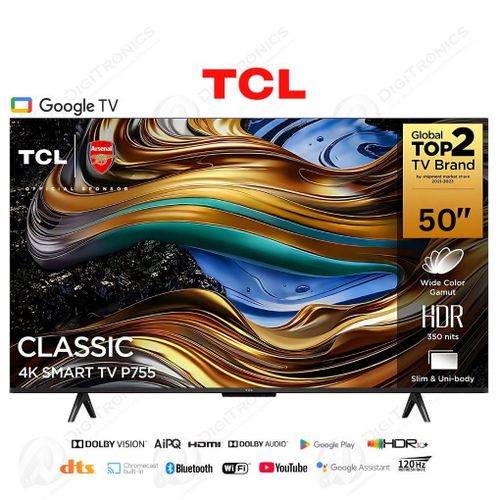 TCL 50 4K UHD Google TV 120Hz Game Accelerator Bluetooth HDR10+ Dolby, 50P755
 Fiche Technique et Prix au Maroc