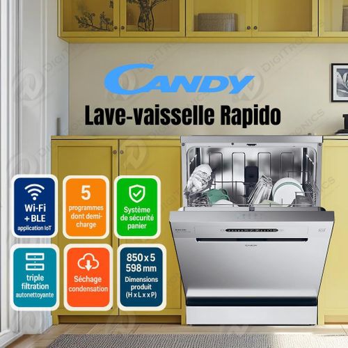 Candy Lave-vaisselle Rapido 13 couverts connecté Wi-Fi, Aspect métal, CF 3E7L0S
 Fiche Technique et Prix au Maroc