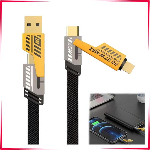 câbles de charge rapide 4 en 1,65W,transfert de données,Câble Multi USB  ,Câble de Chargement Nylon avec Type C Lightning pour iPhone Samsung MacBook
 Fiche Technique et Prix au Maroc