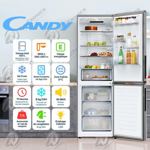 Candy Réfrigérateur combiné Fresco No Frost 355L, Inox, Silencieux, CNCQ2T618EXMA
 Fiche Technique et Prix au Maroc