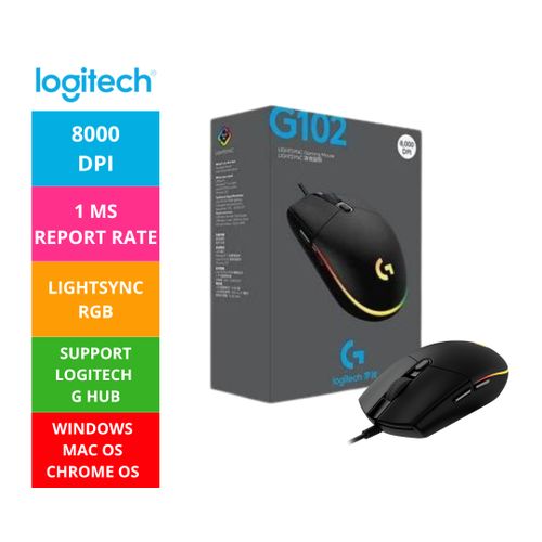 Logitech G102 Lightsync Black color 8000 DPI
 Fiche Technique et Prix au Maroc