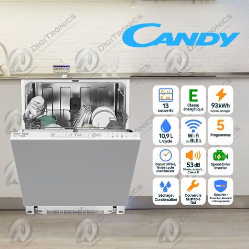 Candy Lave-vaisselle encastrable 13 couverts, connecté, moteur Speed-Drive Inverter, CI 3E53L0W
 Fiche Technique et Prix au Maroc