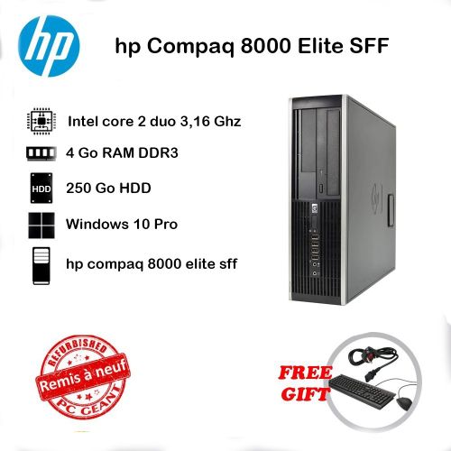 Hp Compaq Elite (Intel Core 2 Duo 4 Go 250 Go Win 10) SFF + Clavier et Souris
 Fiche Technique et Prix au Maroc