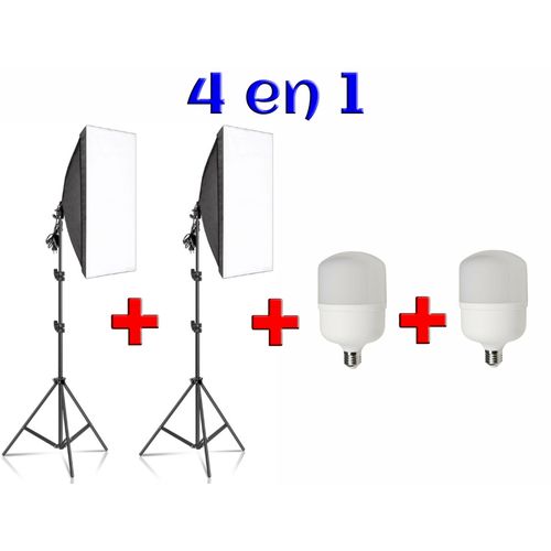 2 x Softbox d’éclairage 50x70CM Professional avec 2 x trépied 2m + 2 x Lampe économique 36W
 Fiche Technique et Prix au Maroc