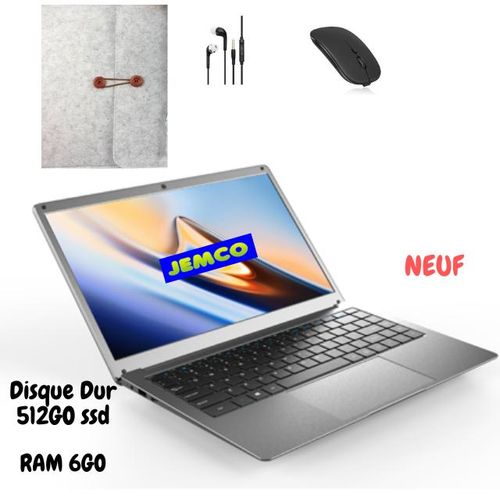 JEMCO Pc portable Neuf 14" 6GO RAM 512GO ROM SSD (sacoche+écouteur+souris sans fil gratuit)
 Fiche Technique et Prix au Maroc