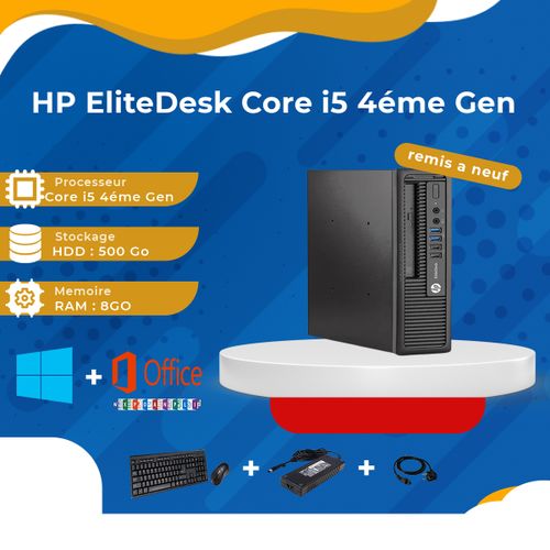 Hp EliteDesk 800 G1 USDT Core i5 4th Gen - 8GB RAM - 500GB HDD - Souris + Clavier - REMIS A NEUF
 Fiche Technique et Prix au Maroc