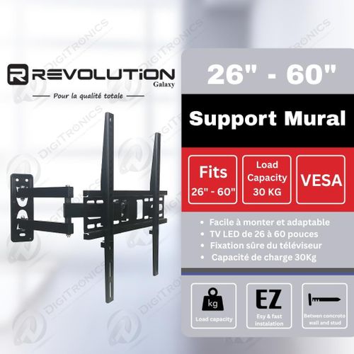 REVOLUTION Support mural TV LED Galaxy N° 814, 26 à 60 pouces, 30 kg, VESA
 Fiche Technique et Prix au Maroc