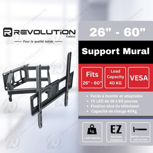 REVOLUTION Support mural TV LED Galaxy N°470, 26 à 60 pouces, 40 kg, VESA
 Fiche Technique et Prix au Maroc