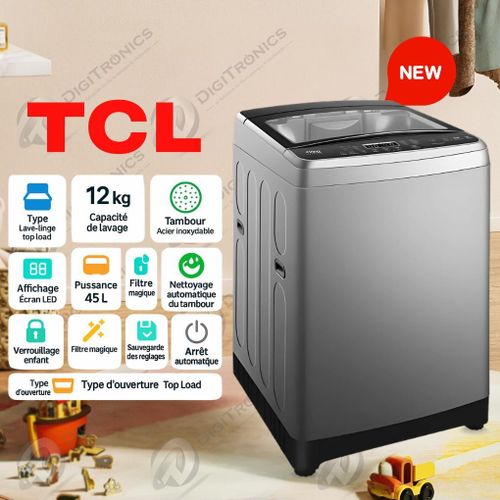 TCL Machine à laver Top Load 12kg avec tambour inox, Fuzzy Logic et couvercle en verre, F312TLG 
 Fiche Technique et Prix au Maroc