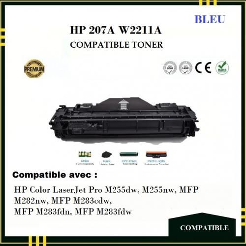 HP 207A W2211A BLEU TONER COMPATIBLE HP Color LaserJet Pro M255dw, M255nw, MFP M282nw, MFP M283cdw,MFP M283fdn, MFP M283fdw
 Fiche Technique et Prix au Maroc