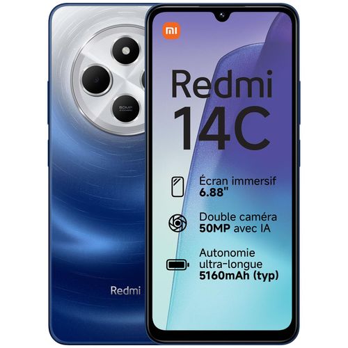 XIAOMI Redmi 14C 6.88" (8GB - 256GB) Helio G81-Ultra 8-Core 2.0 GHz - 5000 mAh - 50 MP - Bleu
 Fiche Technique et Prix au Maroc
