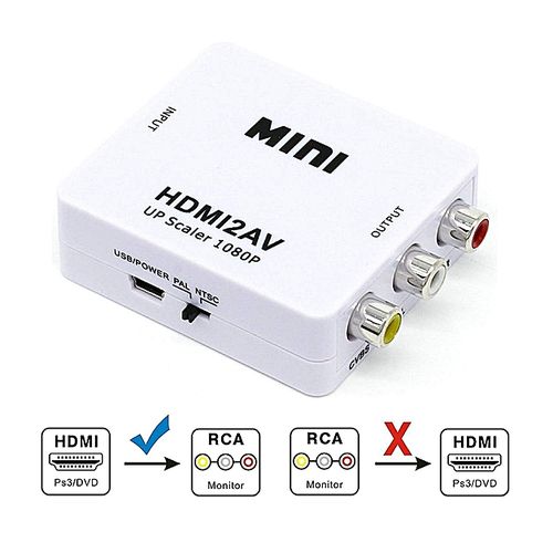 UNIVERSAL 1080P Mini HDMI to RCA Audio Video AV CVBS HD TV VCR VHS DVD Adapter Converter
 Fiche Technique et Prix au Maroc