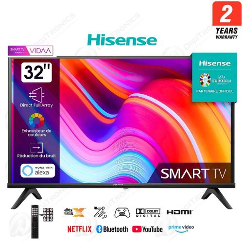 Hisense 32 Smart TV HD Système Vidaa Série A4K, Durant 2 Ans Garantie, 32A4K
 Fiche Technique et Prix au Maroc