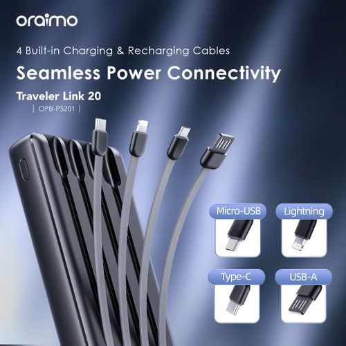Oraimo Traveler Link 20 20000mAh 12W Power Bank
 Fiche Technique et Prix au Maroc