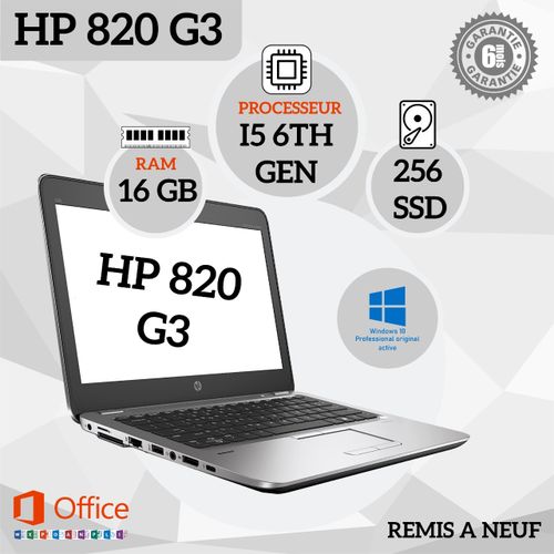 Hp PC Portable EliteBook 820 G3 Core i5 6Gén -13" RAM 16Go 256 SSD -Remis a Neuf
 Fiche Technique et Prix au Maroc