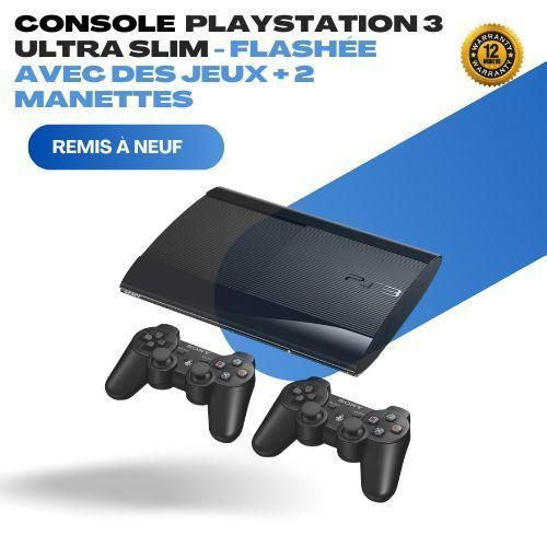 Playstation Console PS3 Ultra Slim Flashée – Pleine de jeux 2025 – Avec 2 manettes
 Fiche Technique et Prix au Maroc