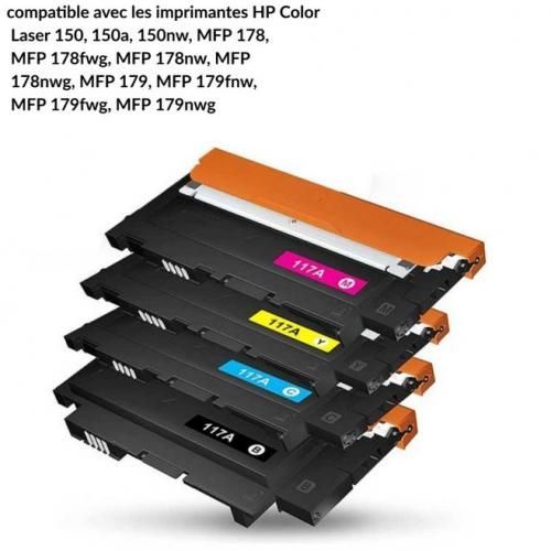 Hp Compatible 117A noir et couleur, Lot de 4 toners noir, cyan, magenta et jaune pour Color Laser 150A MFP 178 MFP 179
 Fiche Technique et Prix au Maroc