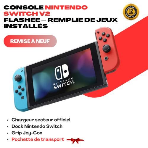 Nintendo Switch Console V2 Flashée avec Liste des jeux Préinstallés + Accessoires
 Fiche Technique et Prix au Maroc