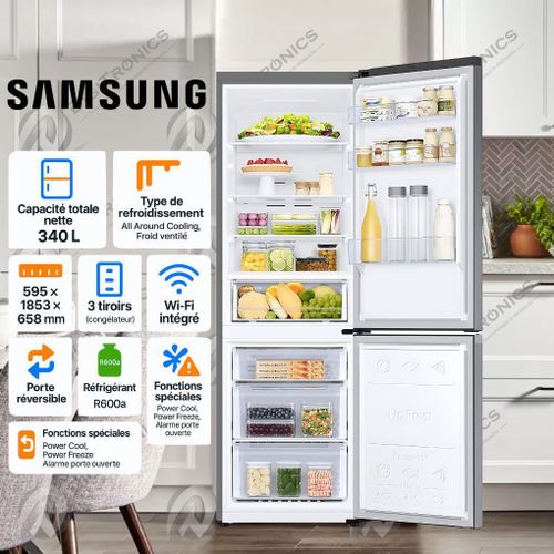 Samsung Réfrigérateur Combiné 340L Net, Froid ventilé, Inox, Wi-Fi, Classe A+, RB34C600ES9
 Fiche Technique et Prix au Maroc